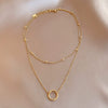 Retro Elegant Chain Multi Layer Clavicle Chain Necklace And Ring For Female Made Of Titanium Steel