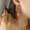Retro Elegant Geometric Freshwater Pearl And Rice Bead Double Layer Tassel Earrings In Electroplated Titanium Steel For Women