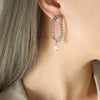 Retro Elegant Geometric Freshwater Pearl And Rice Bead Double Layer Tassel Earrings In Electroplated Titanium Steel For Women
