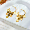 Retro Elegant Golden Round Tassel Pendant Titanium Steel Earrings With Electroplating For Women