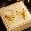 Retro Elegant Golden Round Tassel Pendant Titanium Steel Earrings With Electroplating For Women