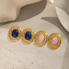 Retro Elegant Lapis Lazuli Natural Stone Earrings With Electroplating Geometric Shape High End Titanium Steel And Stainless Steel Accessories For Women