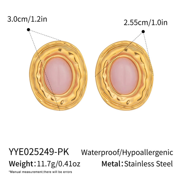 Retro Elegant Lapis Lazuli Natural Stone Earrings With Electroplating Geometric Shape High End Titanium Steel And Stainless Steel Accessories For Women