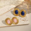 Retro Elegant Lapis Lazuli Natural Stone Earrings With Electroplating Geometric Shape High End Titanium Steel And Stainless Steel Accessories For Women