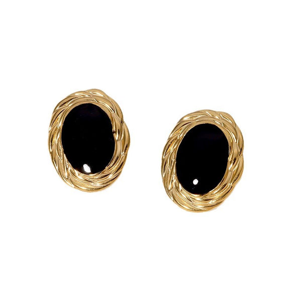 Retro Elegant Women's Stainless Steel Earrings 18K Gold Plated Geometric Design