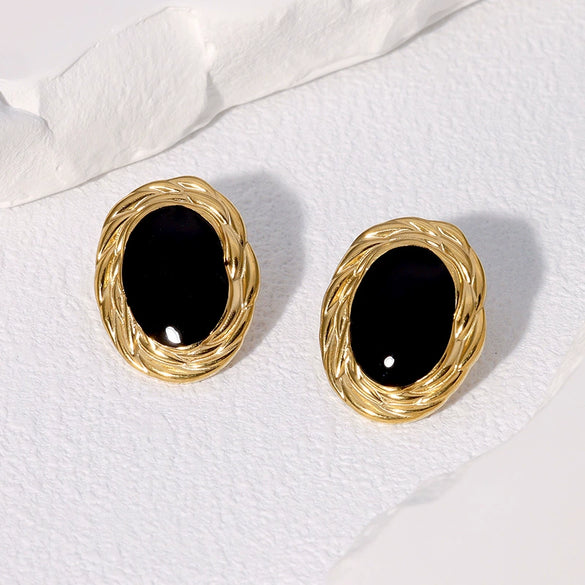 Retro Elegant Women's Stainless Steel Earrings 18K Gold Plated Geometric Design