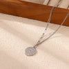 Retro Embossed Lotus Pendant Necklace For Women Gold Plated Geometric Round Pendant With Asymmetrical Titanium Steel Chain