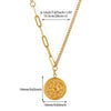 Retro Embossed Lotus Pendant Necklace For Women Gold Plated Geometric Round Pendant With Asymmetrical Titanium Steel Chain