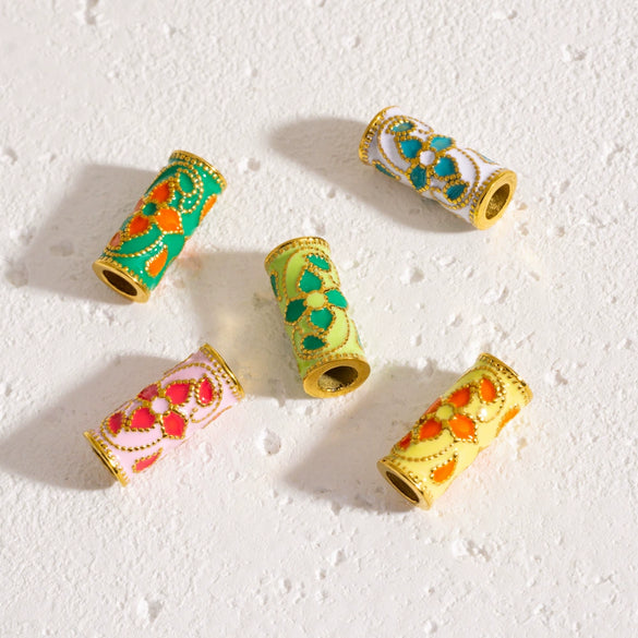 Retro Enamel Stainless Steel Bead Barrel Oil Drop Pattern Bracelet Diy Accessories