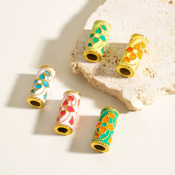 Retro Enamel Stainless Steel Bead Barrel Oil Drop Pattern Bracelet Diy Accessories