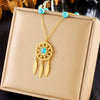 Retro Ethnic Style Turquoise Beaded Dream Catcher Pendant Necklace In Titanium Steel And Stainless Steel With Electroplating For Women