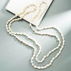 Retro Ethnic Style White Shell Conch Long Necklace With Zircon Pendant Multi Layer Ball Chain Jewelry