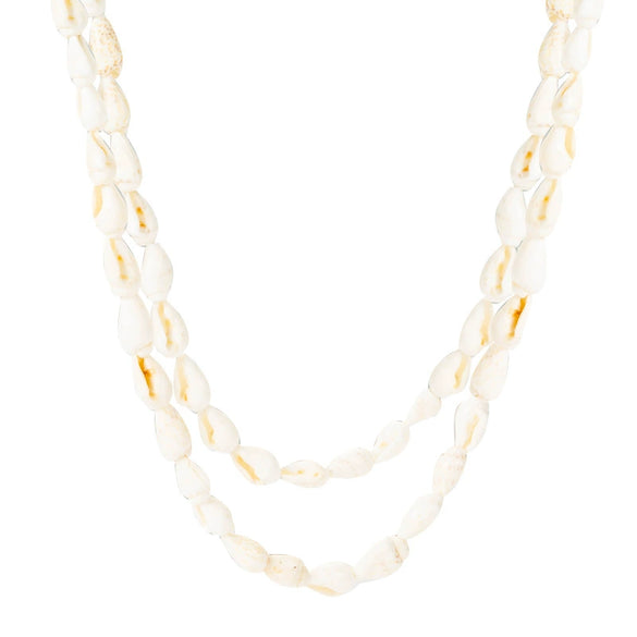 Retro Ethnic Style White Shell Conch Long Necklace With Zircon Pendant Multi Layer Ball Chain Jewelry