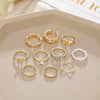 Retro European Style Alloy Ring With Gold Diamond Butterfly Pearl Hollow Geometric Design And Electroplating Treatment