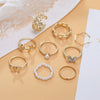 Retro European Style Alloy Ring With Gold Diamond Butterfly Pearl Hollow Geometric Design And Electroplating Treatment