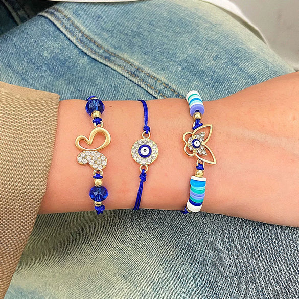 Retro Evil Eye Woven Fabric Handmade Unisex Bracelet Three Piece Suit