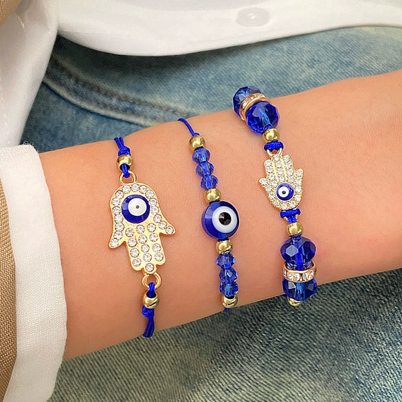 Retro Evil Eye Woven Fabric Handmade Unisex Bracelet Three Piece Suit