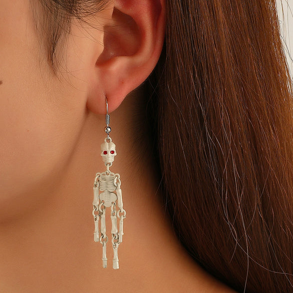 Retro Exaggerated Alloy Earrings With Gothic Horror Skull Heart And Geometric Pattern Electroplated