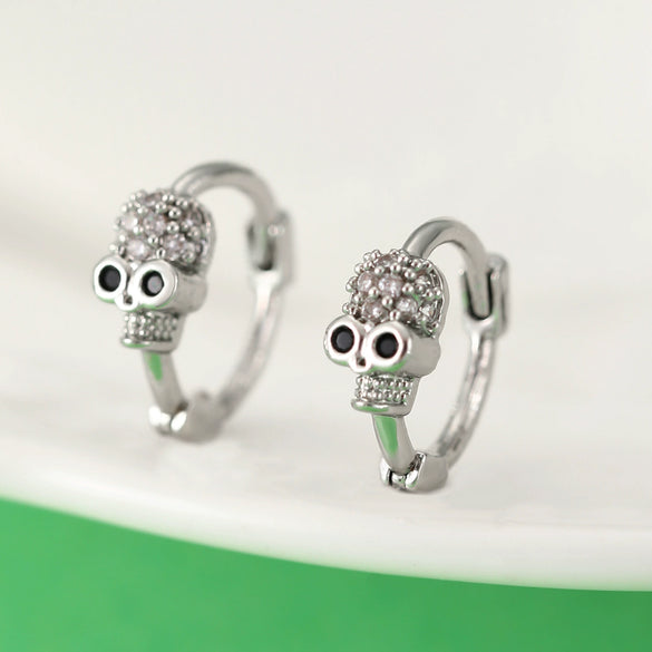 Retro Exaggerated Alloy Earrings With Gothic Horror Skull Heart And Geometric Pattern Electroplated