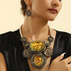 Retro Exaggerated Bohemian Oval Arylic Rope Aluminum Resin Women'S Necklace
