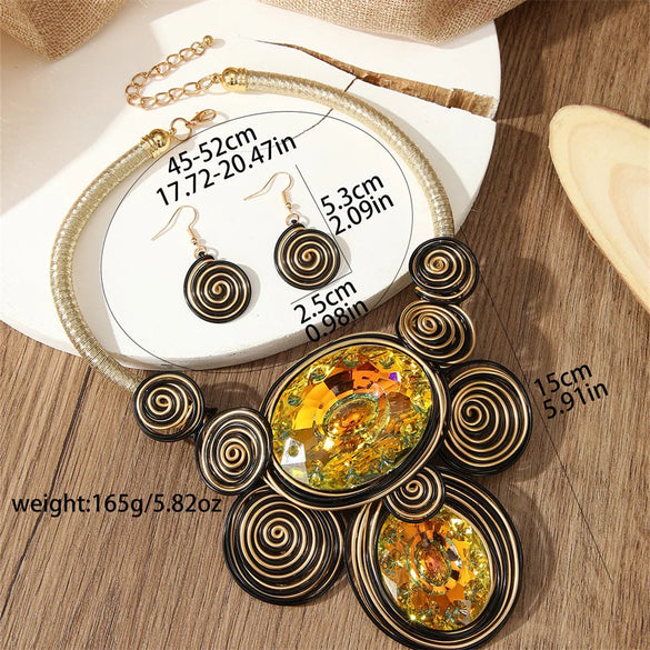 Retro Exaggerated Bohemian Oval Arylic Rope Aluminum Resin Women'S Necklace