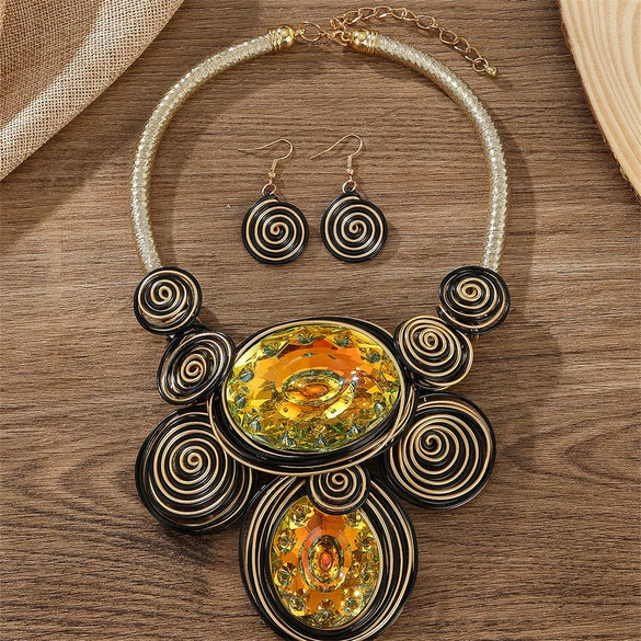 Retro Exaggerated Bohemian Oval Arylic Rope Aluminum Resin Women'S Necklace