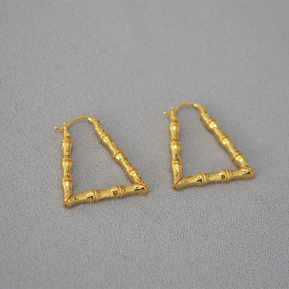 Retro Exaggerated Geometric Earrings For Women Copper Gold Plated With Bamboo Texture Elegant Modern Statement Jewelry