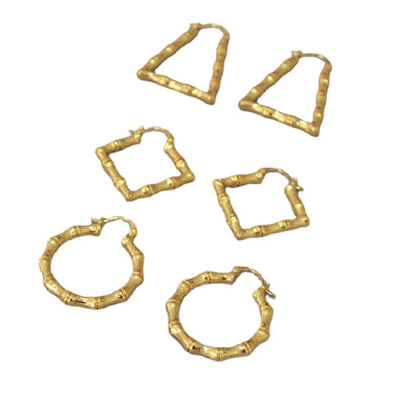 Retro Exaggerated Geometric Earrings For Women Copper Gold Plated With Bamboo Texture Elegant Modern Statement Jewelry