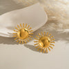 Retro Exaggerated Glossy Polished Geometric Stainless Steel Electroplated Sun Earrings For Women