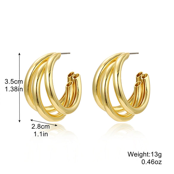 Retro Exaggerated Metal Geometric Hoop Earrings For Women With Electroplating
