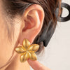 Retro Exaggerated Petal Irregular Titanium Steel Earrings For Girls With Electroplating And Flower Design