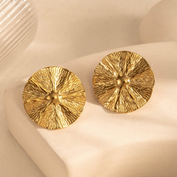 Retro Exaggerated Petal Irregular Titanium Steel Earrings For Girls With Electroplating And Flower Design
