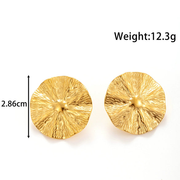 Retro Exaggerated Petal Irregular Titanium Steel Earrings For Girls With Electroplating And Flower Design
