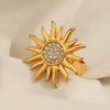 Retro Exaggerated Stainless Steel Open Ring With Geometric Zircon And 18K Gold Plated Electroplating