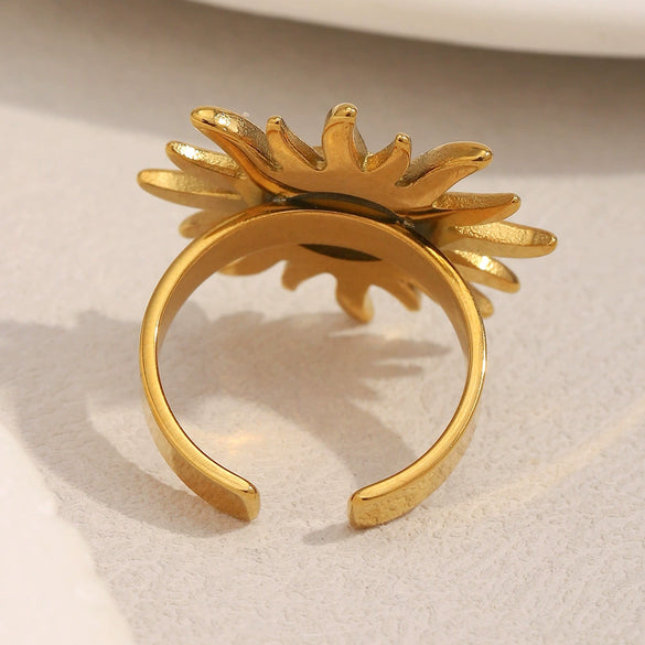Retro Exaggerated Stainless Steel Open Ring With Geometric Zircon And 18K Gold Plated Electroplating