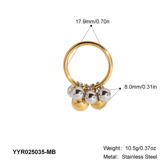 Retro Exquisite All Match Ins Design Stainless Steel Geometric Ball Ring Pvd Furnace Vacuum Real Gold Plated Unisex Adjustable Ring