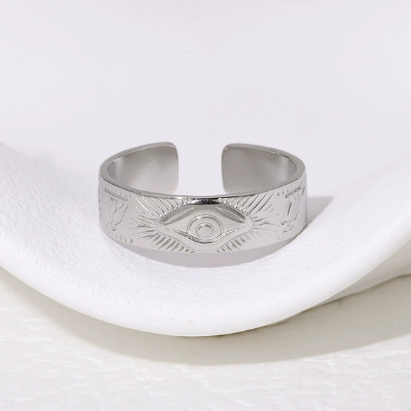 Retro Eye Of Horus Stainless Steel Open Ring With 18K Gold Plated Electroplating For Unisex