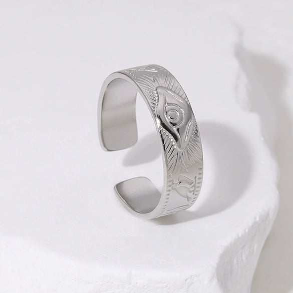 Retro Eye Of Horus Stainless Steel Open Ring With 18K Gold Plated Electroplating For Unisex