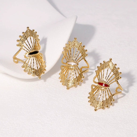 Retro Fanshaped Cut Out Stainless Steel Ring For Women Goldplated Electroplated