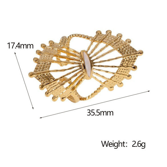 Retro Fanshaped Cut Out Stainless Steel Ring For Women Goldplated Electroplated