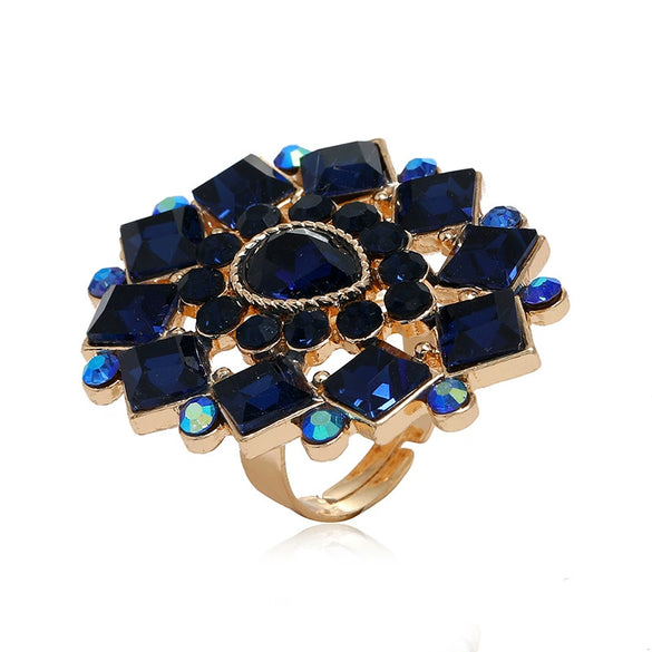 Retro Fashion Alloy Adjustable Open Ring With Drop Shaped Diamond Flower Design For Unisex