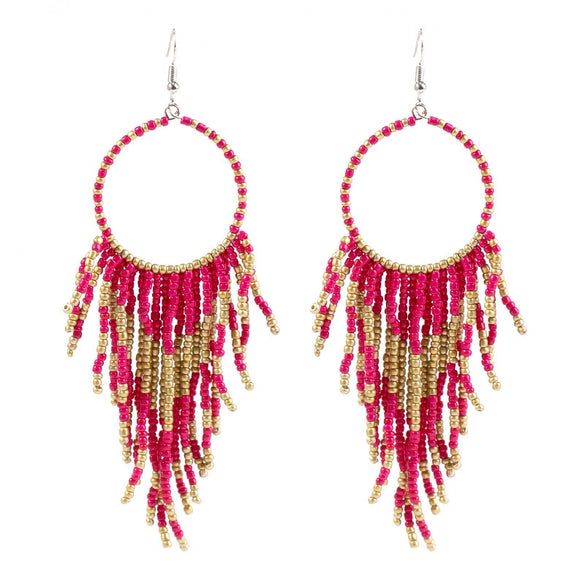 Retro Fashion Alloy Beaded Tassel Earrings Long Bohemian Style Dangle Earrings For Women