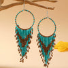Retro Fashion Alloy Beaded Tassel Earrings Long Bohemian Style Dangle Earrings For Women