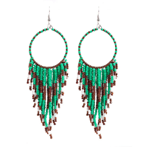 Retro Fashion Alloy Beaded Tassel Earrings Long Bohemian Style Dangle Earrings For Women