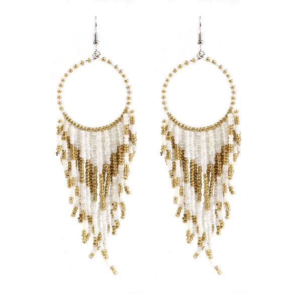 Retro Fashion Alloy Beaded Tassel Earrings Long Bohemian Style Dangle Earrings For Women