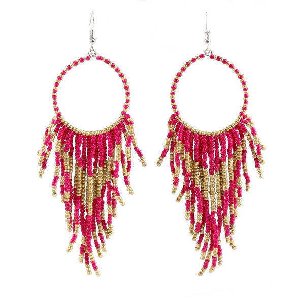 Retro Fashion Alloy Beaded Tassel Earrings Long Bohemian Style Dangle Earrings For Women