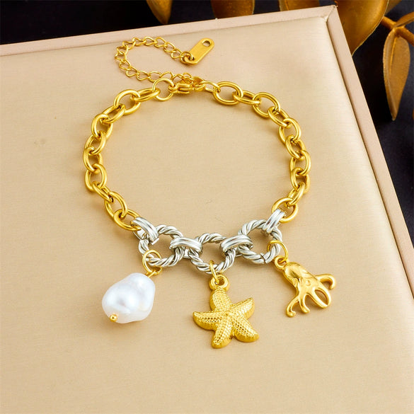 Retro Fashion Cherry Oil Drop Pendant Stainless Steel Bracelet With Animal Fruit Zodiac Pattern Electroplating For Women