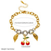 Retro Fashion Cherry Oil Drop Pendant Stainless Steel Bracelet With Animal Fruit Zodiac Pattern Electroplating For Women