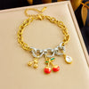 Retro Fashion Cherry Oil Drop Pendant Stainless Steel Bracelet With Animal Fruit Zodiac Pattern Electroplating For Women