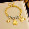 Retro Fashion Cherry Oil Drop Pendant Stainless Steel Bracelet With Animal Fruit Zodiac Pattern Electroplating For Women